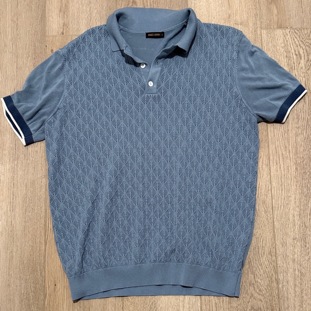 Grace Karin Textured Polo in Blue